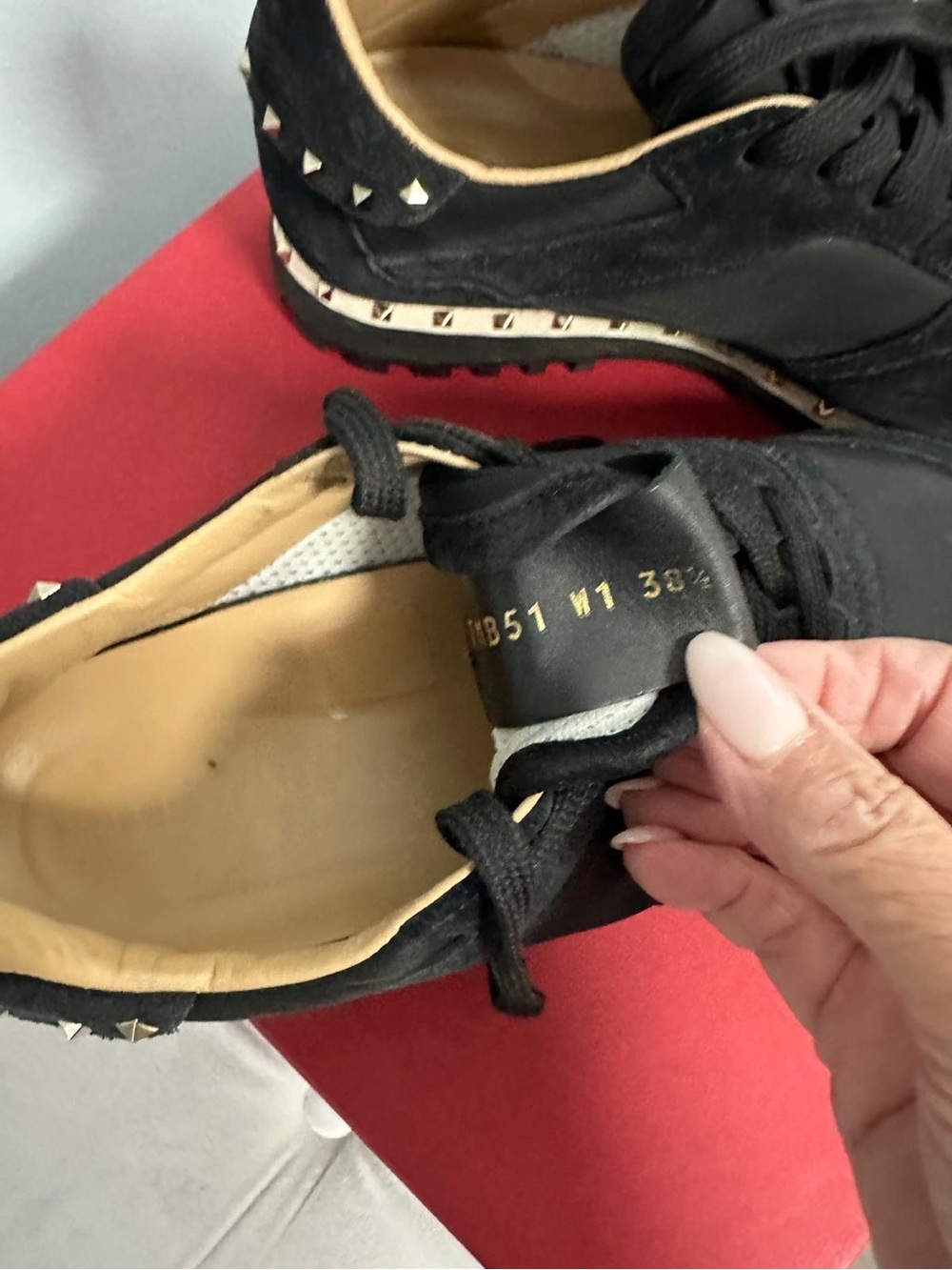 Valentino Garavani Black Suede Rockstud Low-Top Sneakers - Picture 2 of 3
